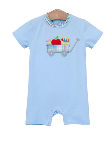 Trotter Street Kids Short Sleeve Short Romper - School Supplies Wagon - Let Them Be Little, A Baby & Children's Clothing Boutique