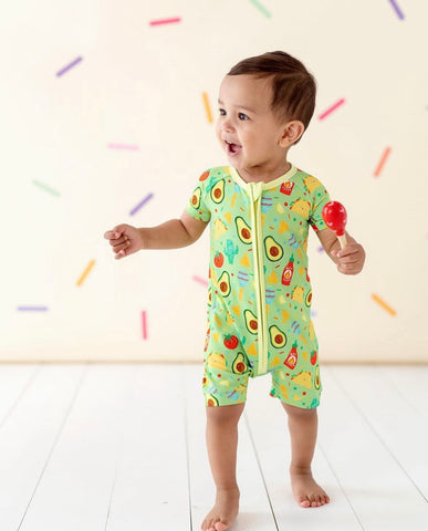 Kiki + Lulu Short Sleeve Shortie Zip Romper - Stuck Between a Guac and a Hard Place (Tacos) - Let Them Be Little, A Baby & Children's Clothing Boutique