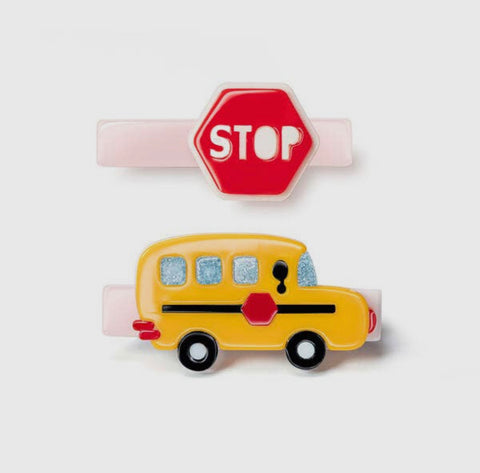 Lilies & Roses Alligator Clip - Yellow Bus & Red Stop Sign - Let Them Be Little, A Baby & Children's Clothing Boutique