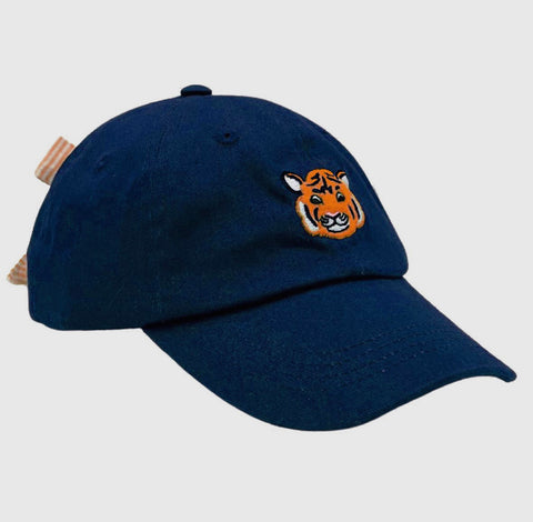 Bits & Bows Baseball Hat w/ Bow - Navy w/ Orange Tiger - Let Them Be Little, A Baby & Children's Clothing Boutique
