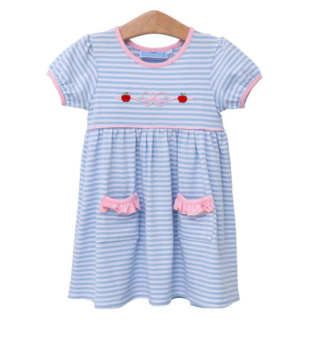 Trotter Street Kids Embroidered Pocket Dress - Apple Bow - Let Them Be Little, A Baby & Children's Clothing Boutique