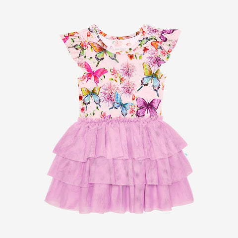 Posh Peanut Ruffled Cap Sleeve  Tulle Dress - Watercolor Butterfly - Let Them Be Little, A Baby & Children's Clothing Boutique