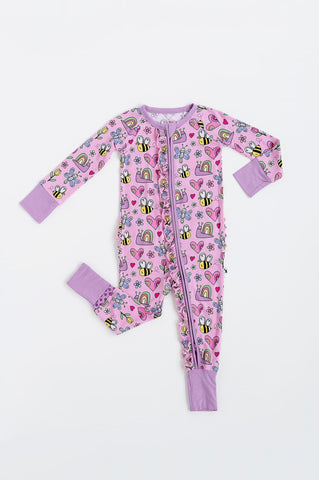 Kiki + Lulu Ruffled Zip Romper w/ Convertible Foot - Mama and Me, It’s Meant to Bee PRESALE - Let Them Be Little, A Baby & Children's Clothing Boutique