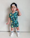 Free Birdees Short Two-Way Zippy Romper with Faux Buttons - Vroom to the Planets - Let Them Be Little, A Baby & Children's Clothing Boutique