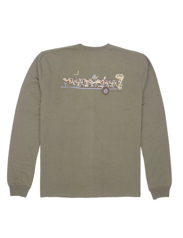 Properly Tied Adult Long Sleeve Signature Tee - Camo Boat - Let Them Be Little, A Baby & Children's Clothing Boutique
