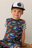 Free Birdees Short Sleeve Romper with Side Zipper - Neon Street Racers - Let Them Be Little, A Baby & Children's Clothing Boutique