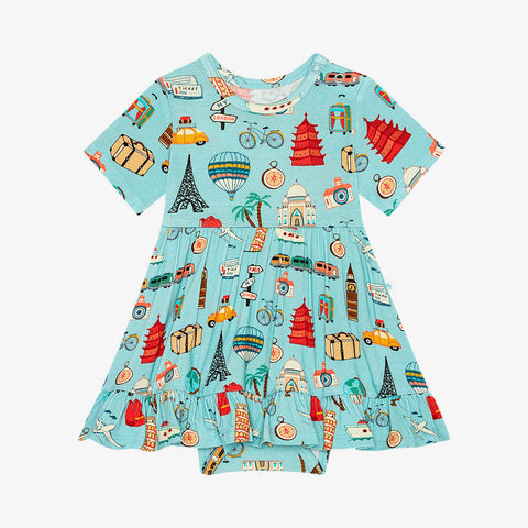 Posh Peanut Short Sleeve Ruffled Bodysuit Dress - Around the World - Let Them Be Little, A Baby & Children's Clothing Boutique