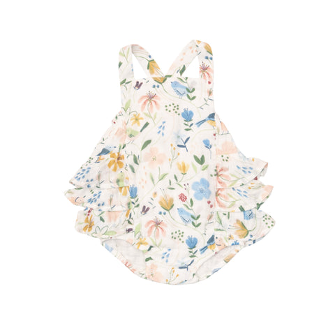 Angel Dear Muslin Ruffle Sunsuit - Garden Birds - Let Them Be Little, A Baby & Children's Clothing Boutique