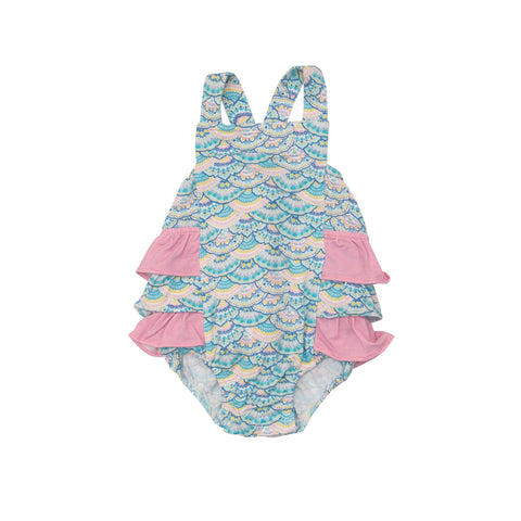 Angel Dear Bamboo Ruffle Sunsuit - Mermaid Scale - Let Them Be Little, A Baby & Children's Clothing Boutique