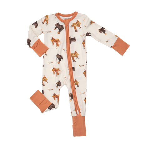 Angel Dear 2 Way Zipper Romper - Western Saddles - Let Them Be Little, A Baby & Children's Clothing Boutique