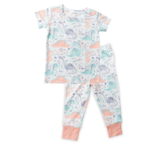 Angel Dear Short Sleeve 2 Piece PJ Set - Dino Pink - Let Them Be Little, A Baby & Children's Clothing Boutique