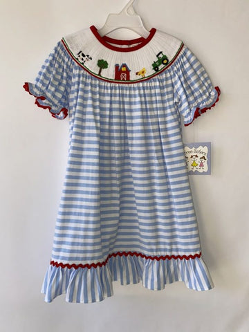 Three Sisters Smocked Bishop Dress - Farmland - Let Them Be Little, A Baby & Children's Clothing Boutique