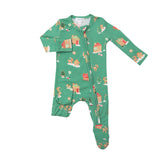 Angel Dear 2 Way Zipper Footie - Gingerbread Sleigh Green - Let Them Be Little, A Baby & Children's Clothing Boutique