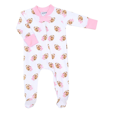 Magnolia Baby Printed Zipper Footie - Touchdown Pink - Let Them Be Little, A Baby & Children's Clothing Boutique