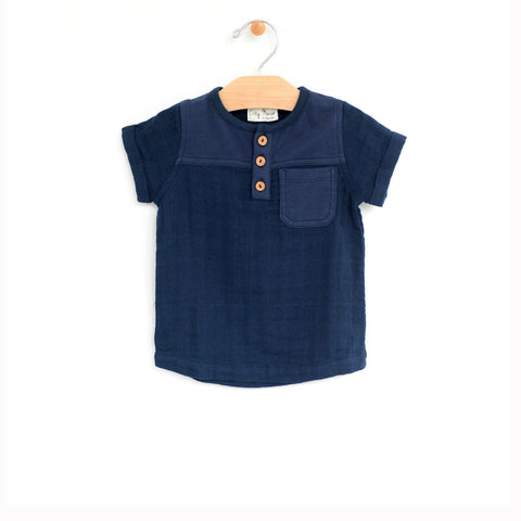 City Mouse Muslin & Interlock Henley Tee - Midnight Blue - Let Them Be Little, A Baby & Children's Boutique