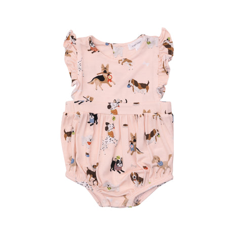 Angel Dear Bamboo Ruffle Sunsuit - Doggy Daycare Pink - Let Them Be Little, A Baby & Children's Clothing Boutique