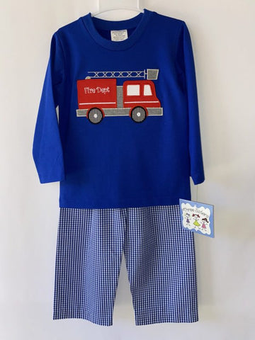 Three Sisters Knit Applique Pants Set - Firetruck - Let Them Be Little, A Baby & Children's Clothing Boutique