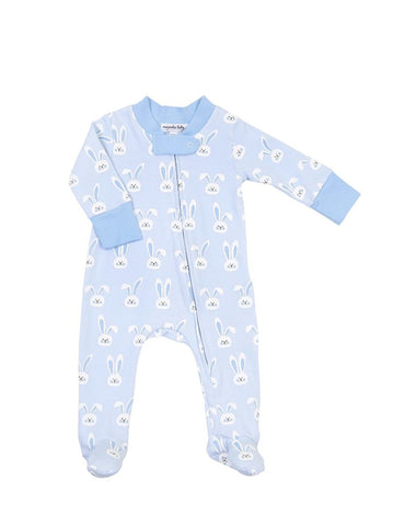 Magnolia Baby Printed Zipper Footie - Bunnies Blue - Let Them Be Little, A Baby & Children's Boutique