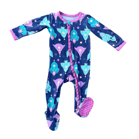 Kozi & Co Ruffle Zipper Footie - Blast Off Girl - Let Them Be Little, A Baby & Children's Clothing Boutique