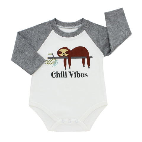 Emerson & Friends Long Sleeve Baseball Style Onesie - Sloth - Let Them Be Little, A Baby & Children's Boutique