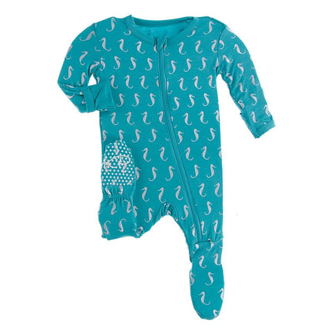 Kickee Pants Print Footie with Zipper - Neptune Mini Seahorses - Let Them Be Little, A Baby & Children's Boutique