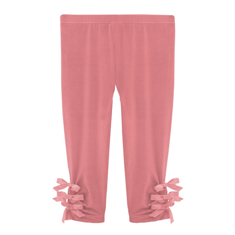 Kickee Pants Solid Leggings with Bows - Strawberry - Let Them Be Little, A Baby & Children's Clothing Boutique