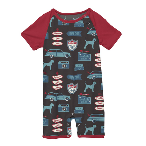 Kickee Pants Print Raglan Romper - Midnight on the Road - Let Them Be Little, A Baby & Children's Clothing Boutique