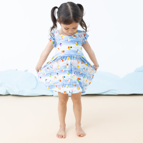 Macaron + Me Flutter Sleeve Swing Dress - Beach Balls - Let Them Be Little, A Baby & Children's Clothing Boutique