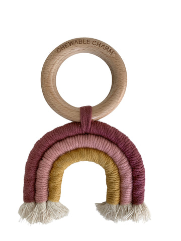 Chewable Charm Macrame Rainbow Teether - Berry + Mustard - Let Them Be Little, A Baby & Children's Boutique