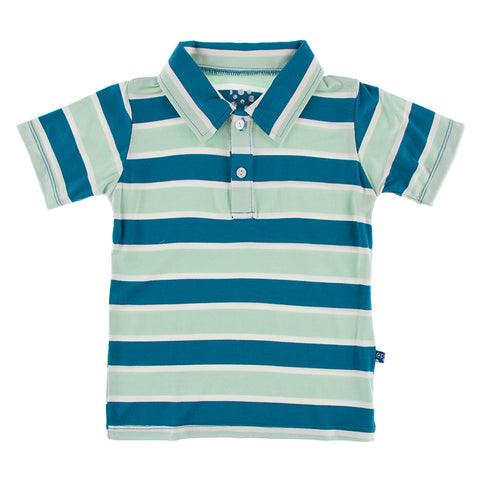 Kickee Pants Print Short Sleeve Polo - Seaside Cafe Stripe PRESALE - Let Them Be Little, A Baby & Children's Boutique