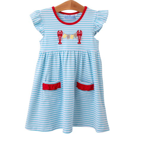 Trotter Street Kids Flutter Sleeve Pocket Dress - Crawfish Applique - Let Them Be Little, A Baby & Children's Clothing Boutique