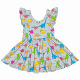 Macaron + Me Flutter Sleeve Swing Dress - Neon Dino - Let Them Be Little, A Baby & Children's Clothing Boutique