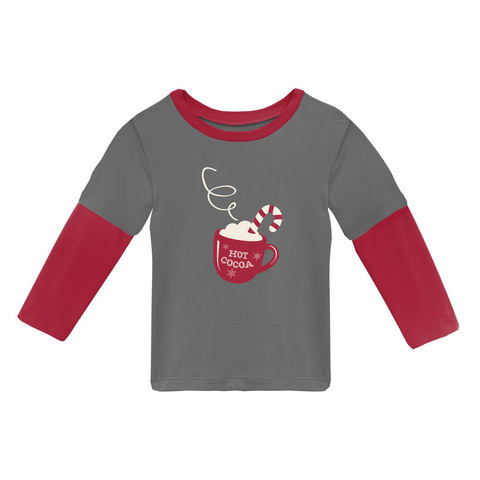 Kickee Pants Long Sleeve Double Layer Graphic Tee - Pewter Hot Cocoa - Let Them Be Little, A Baby & Children's Clothing Boutique