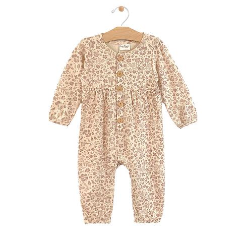 City Mouse Button Gathered Romper - Dusty Rose Garden - Let Them Be Little, A Baby & Children's Clothing Boutique