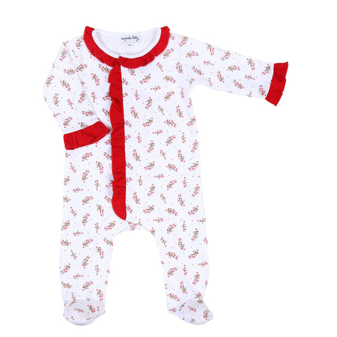Magnolia Baby Printed Ruffle Front Footie - Vintage Candy Cane - Let Them Be Little, A Baby & Children's Clothing Boutique