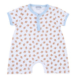 Magnolia Baby Printed Front Snap Short Playsuit - Tiny Football Light Blue - Let Them Be Little, A Baby & Children's Clothing Boutique