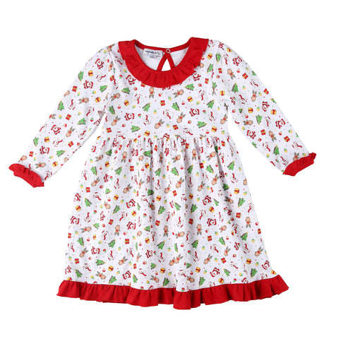 Magnolia Baby Printed Ruffle Long Sleeve Dress - Merry & Bright - Let Them Be Little, A Baby & Children's Clothing Boutique