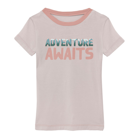 Kickee Pants Short Sleeve Tailored Fit Crew Neck Graphic Tee - Macaroon Adventure Awaits - Let Them Be Little, A Baby & Children's Clothing Boutique