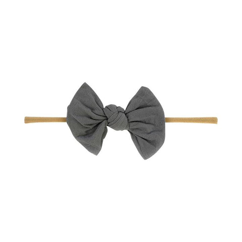 Baby Wisp Knotted Bow on Skinny Nylon Headband  - Grey - Let Them Be Little, A Baby & Children's Boutique