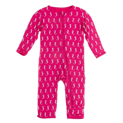 Kickee Pants Print Coverall with Zipper - Prickly Pear Mini Seahorses - Let Them Be Little, A Baby & Children's Boutique