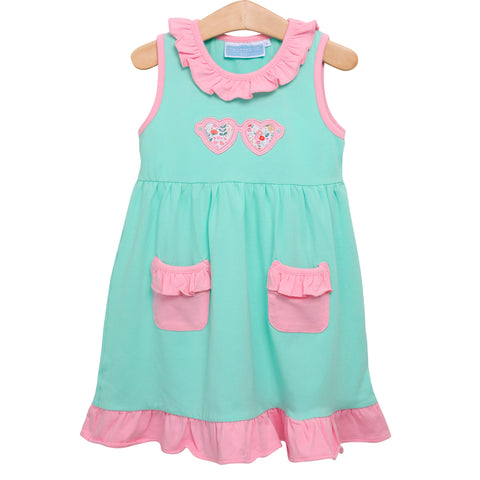 Trotter Street Kids Ruffled Pocket Dress - Heart Sunglasses - Let Them Be Little, A Baby & Children's Clothing Boutique