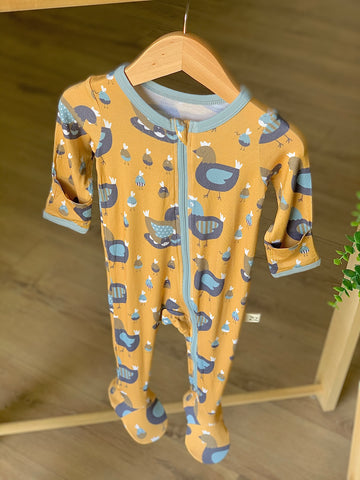Kozi & Co Zipper Footie - Yellow Hens PREORDER - Let Them Be Little, A Baby & Children's Boutique