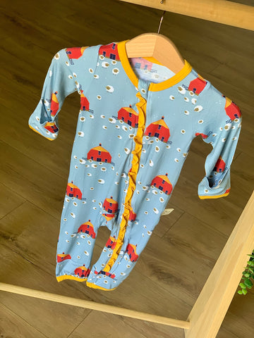 Kozi & Co Zipper Coverall w/Ruffles - Red Barns - Let Them Be Little, A Baby & Children's Clothing Boutique