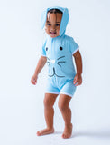 Birdie Bean Short Sleeve Hooded Shortie Romper - Bunny Blue - Let Them Be Little, A Baby & Children's Clothing Boutique