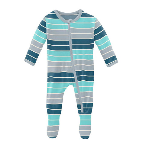 Kickee Pants Print Footie with Zipper - Sport Stripe - Let Them Be Little, A Baby & Children's Clothing Boutique