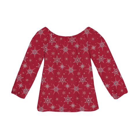 Kickee Pants Print Long Sleeve Peasant Top - Crimson Snowflakes - Let Them Be Little, A Baby & Children's Clothing Boutique