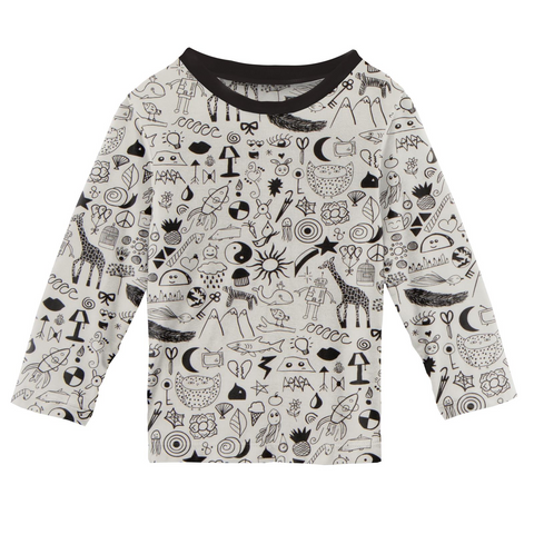 Kickee Pants Print Long Sleeve Easy Fit Crew Neck Tee - Doodles - Let Them Be Little, A Baby & Children's Clothing Boutique