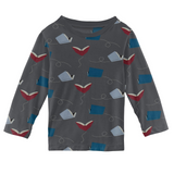 Kickee Pants Print Long Sleeve Easy Fit Crew Neck Tee - Slate Flying Books - Let Them Be Little, A Baby & Children's Clothing Boutique