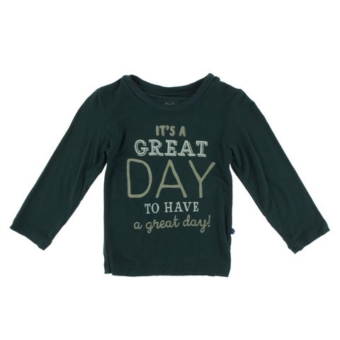 Kickee Pants Solid Long Sleeve Graphic Easy Fit Crew Neck Tee - Pine Great Day - Let Them Be Little, A Baby & Children's Clothing Boutique