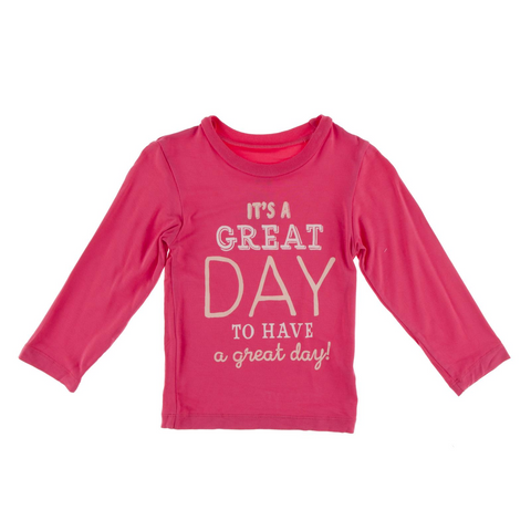 Kickee Pants Solid Long Sleeve Graphic Easy Fit Crew Neck Tee - Taffy Great Day - Let Them Be Little, A Baby & Children's Clothing Boutique